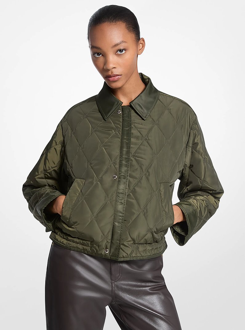 Nylon Cropped Reversible Bomber Jacket in IVY | Michael Kors