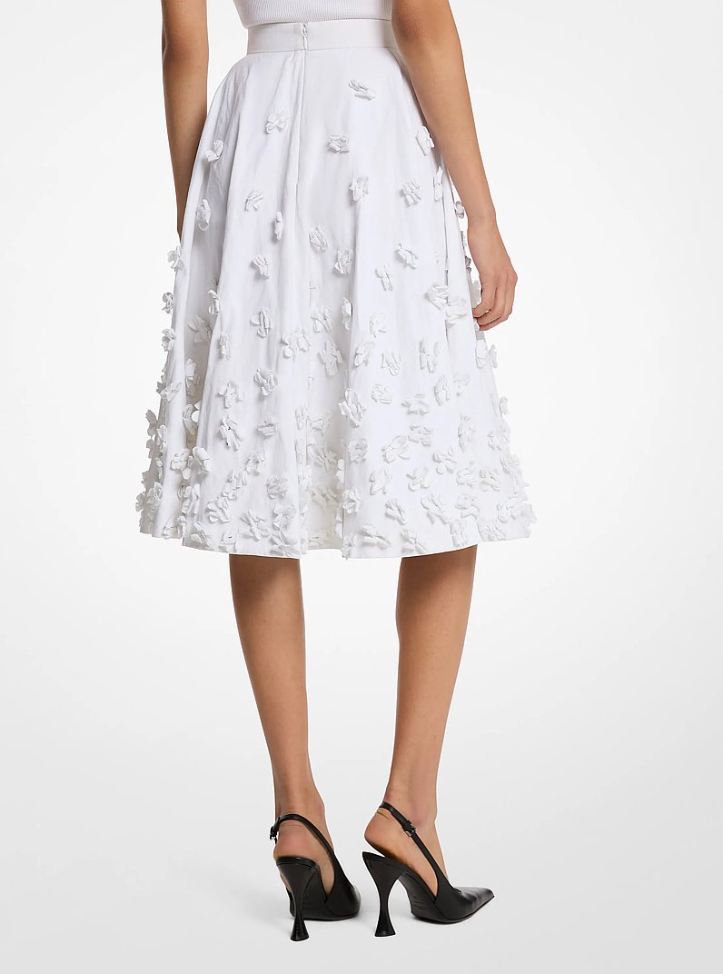 Hand-Embroidered Floral Crushed Cotton Gabardine Circle Skirt in OPTIC WHITE | Michael Kors