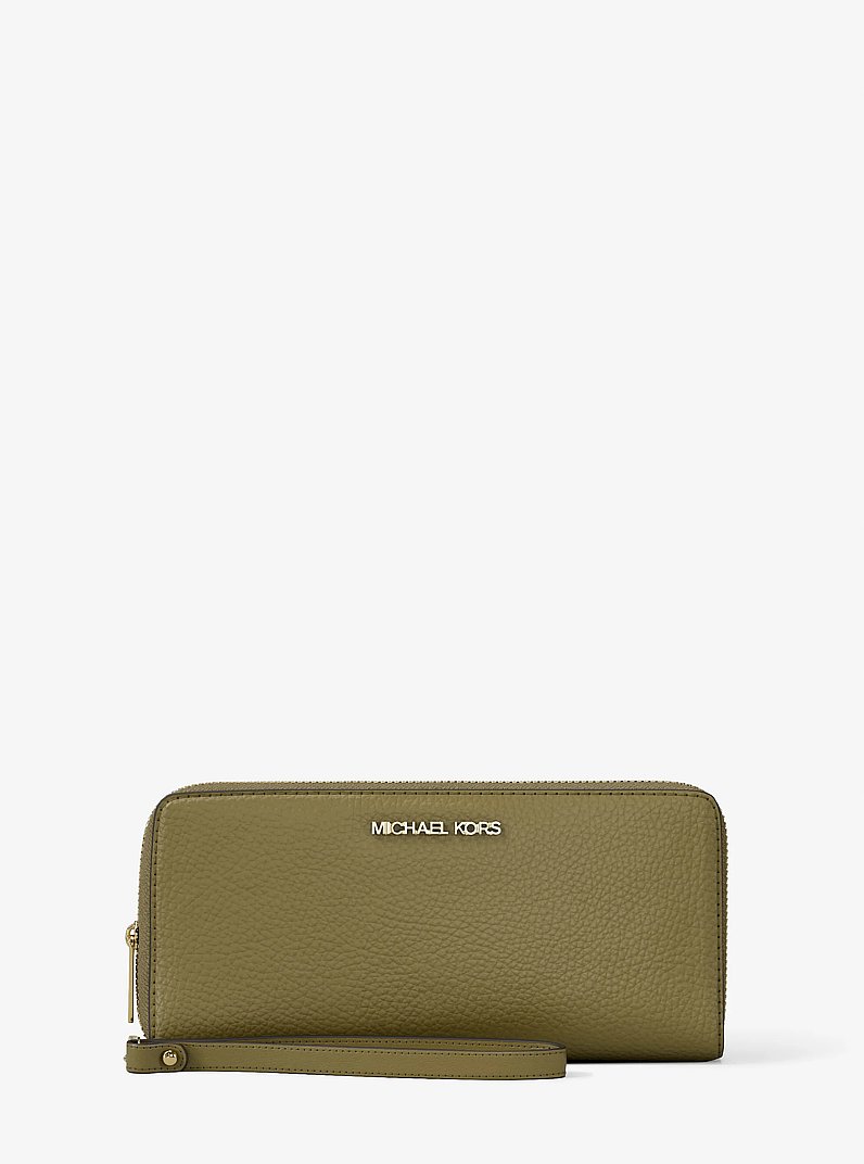Billetera Jet Set Travel grande de piel granulada in OREGANO | Michael Kors
