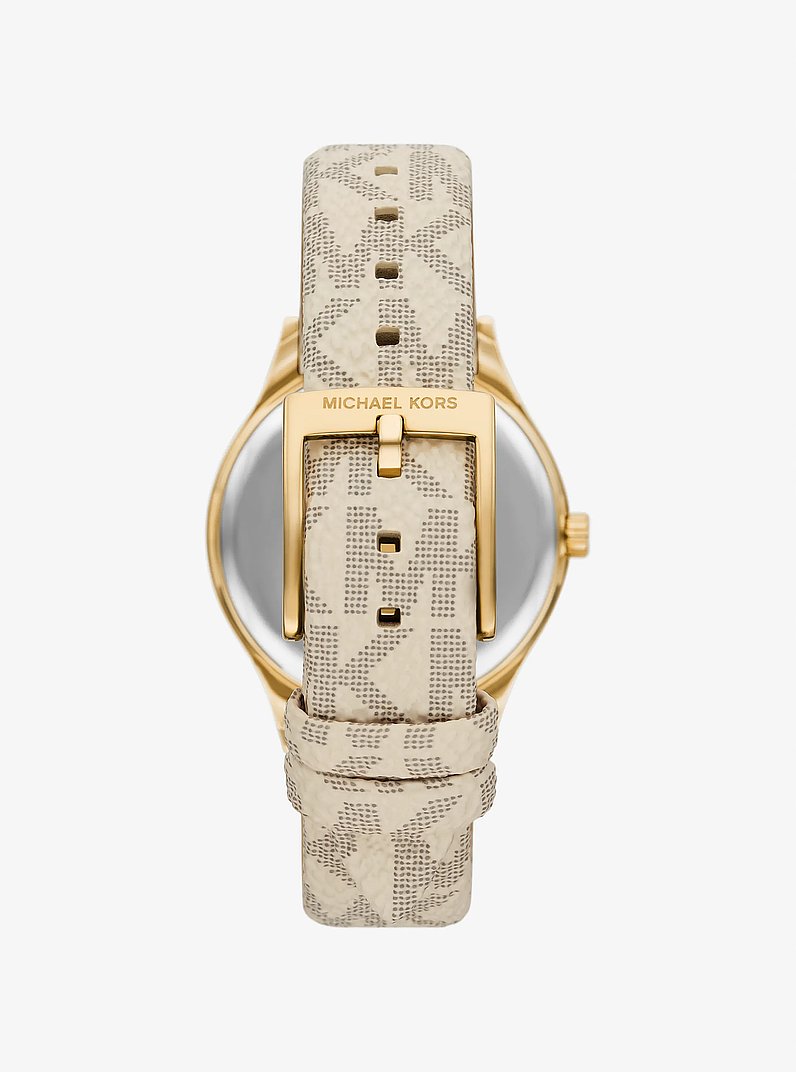 Mini Aspyn Gold-Tone and Signature Logo Watch in VANILLA | Michael Kors
