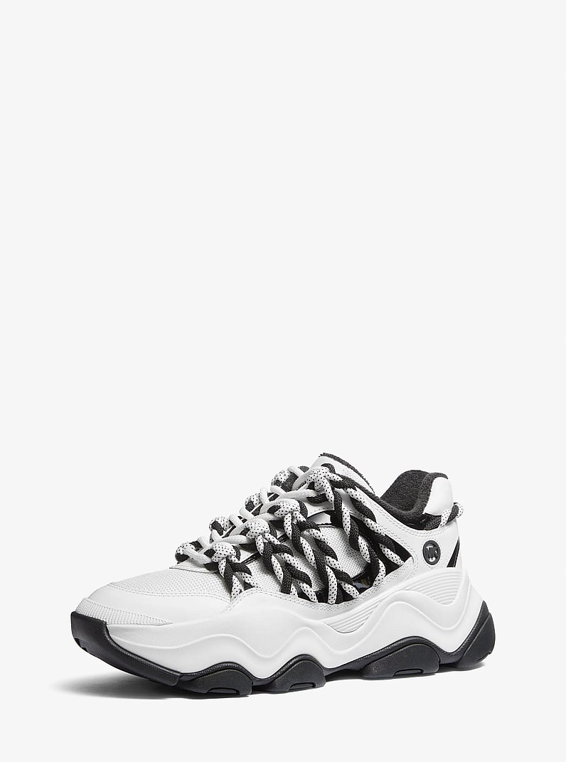 Atlas Cord Mesh and Leather Trainer in OPTIC WHITE | Michael Kors