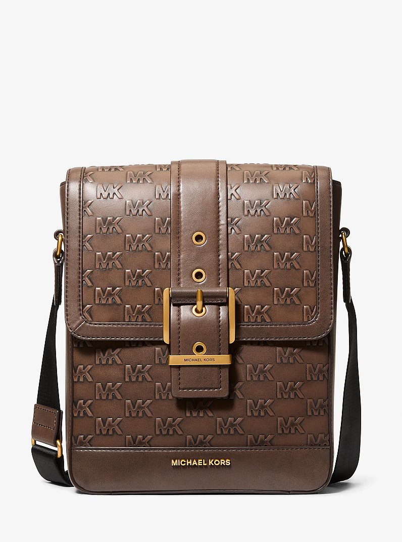 Colby Logo Embossed Burnished Leather Messenger Bag in CHOCOLATE | Michael Kors