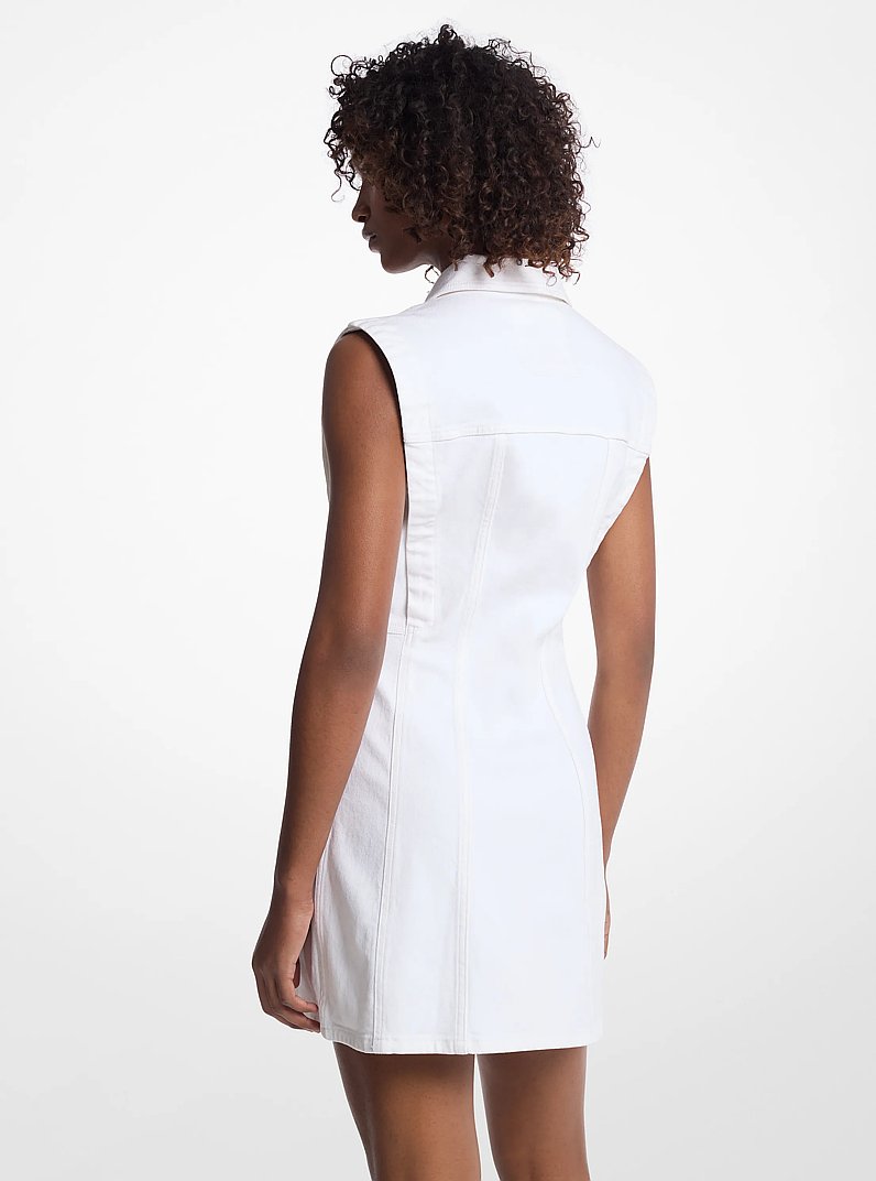 Stretch Denim Sleeveless Shirtdress in OPTIC WHITE | Michael Kors