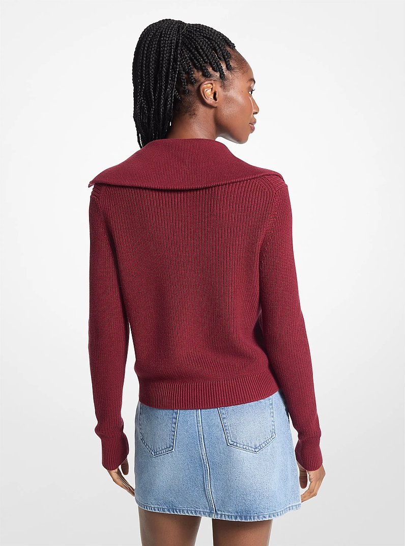 Ribbed Cotton-Blend Sweater in DARK BRANDY | Michael Kors