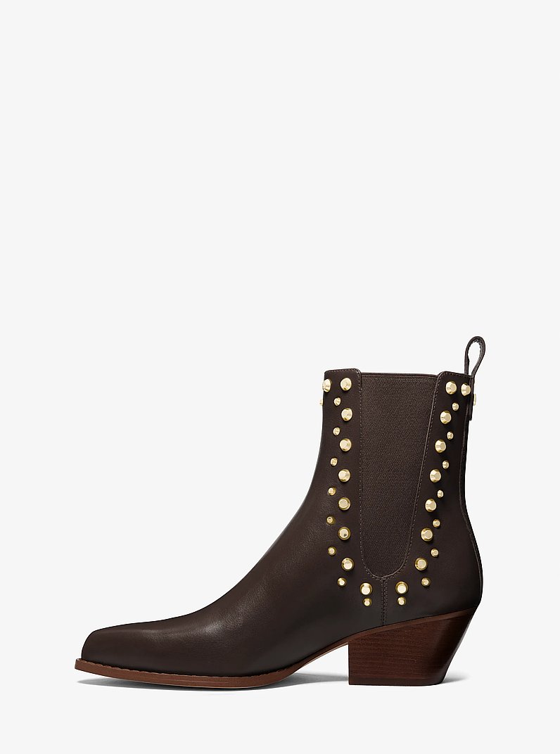 Kinlee Astor Studded Leather Ankle Boot in CHOCOLATE | Michael Kors