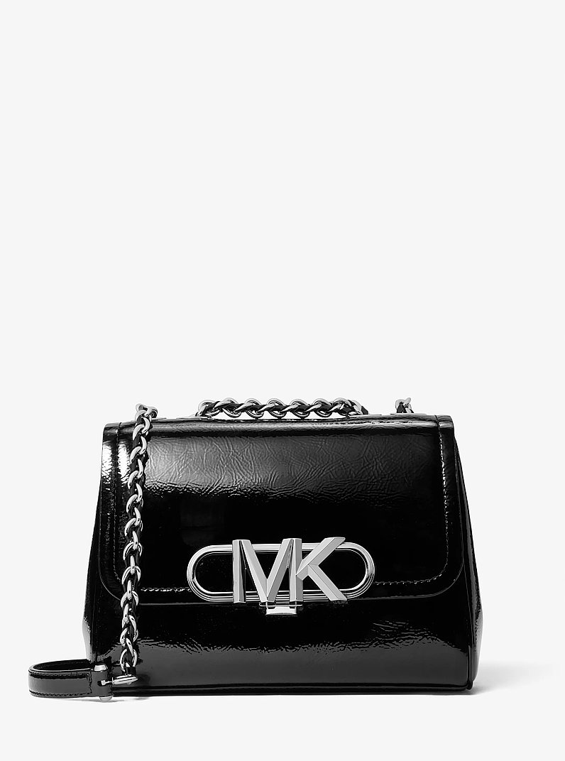 Parker Medium Crinkled Patent Leather Shoulder Bag in BLACK | Michael Kors