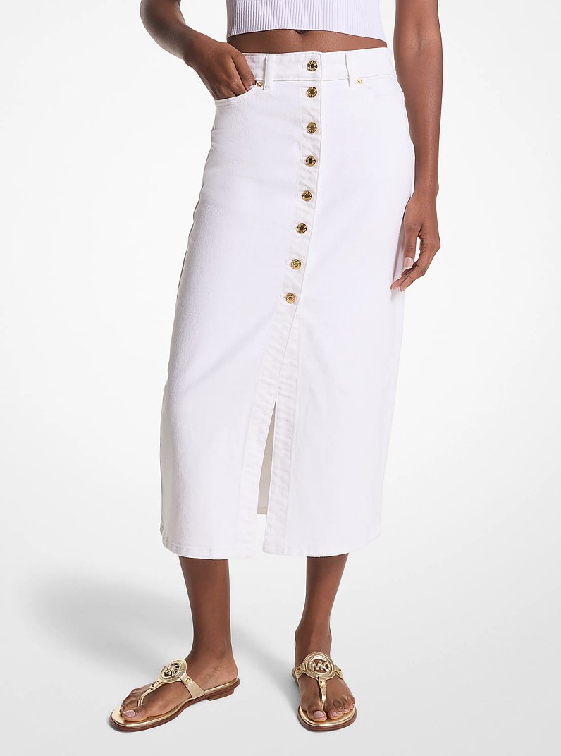 Stretch Denim Maxi Skirt in OPTIC WHITE | Michael Kors