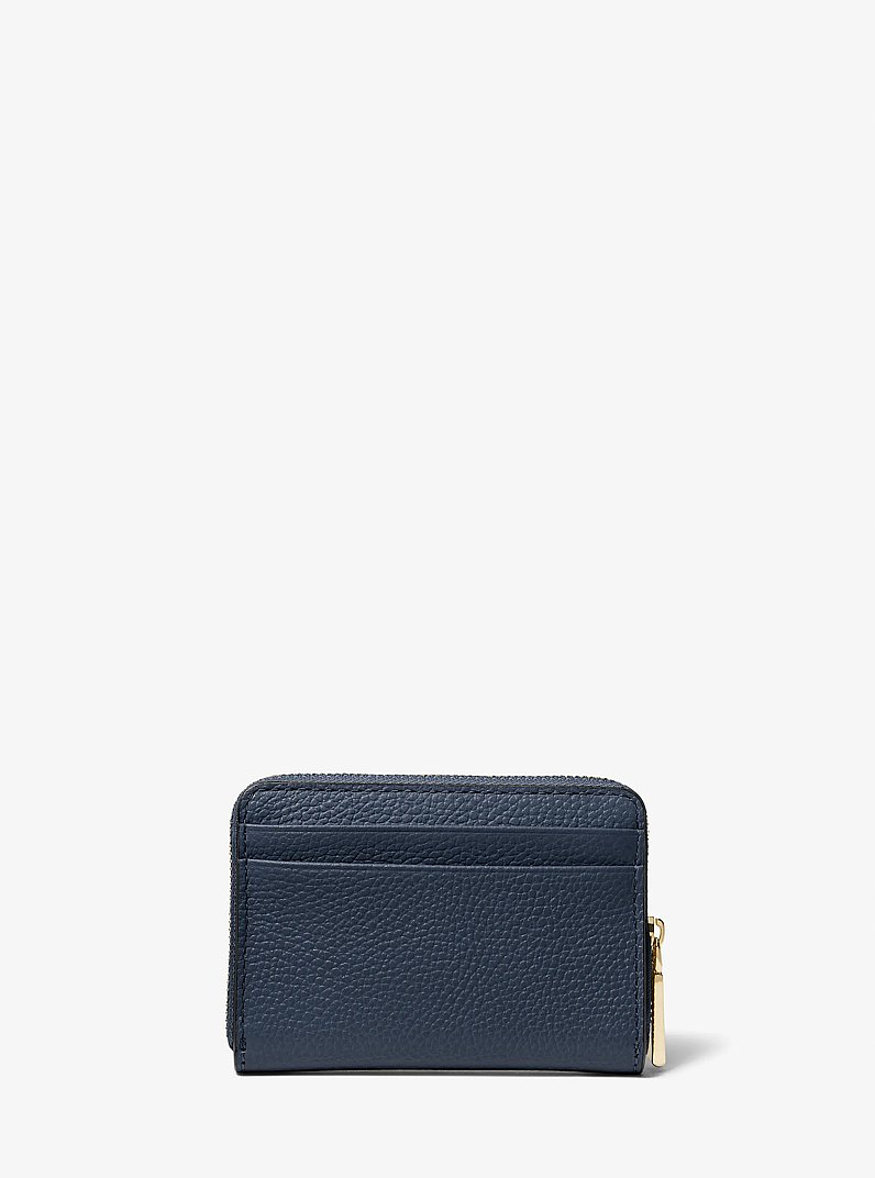 Petit porte-cartes enti&egrave;rement zipp&eacute; Jet Set en cuir grain&eacute; in BLEU MARINE | Michael Kors