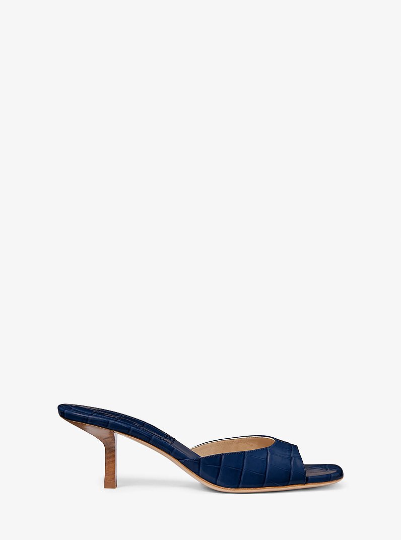 Anita Crocodile Embossed Leather Sandal in NAVY | Michael Kors