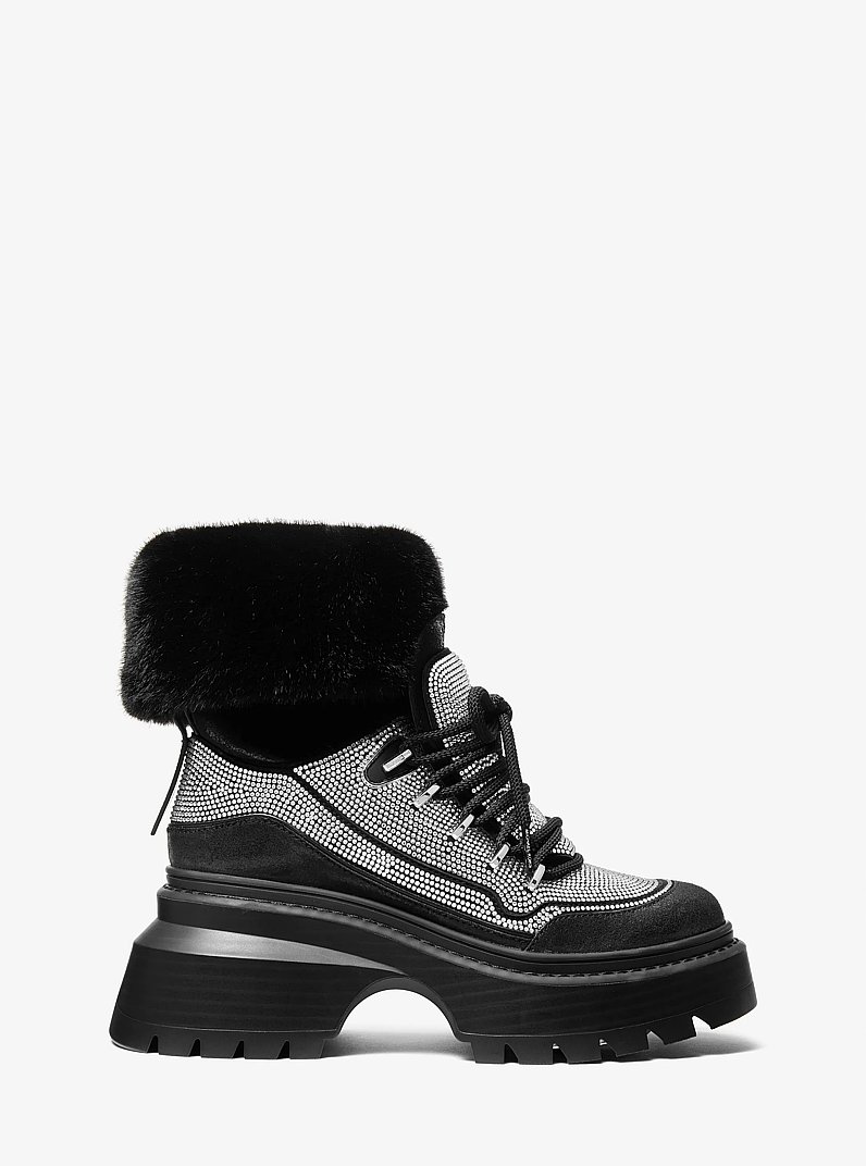 Shiloh Embellished Mixed-Media Boot in BLACK | Michael Kors