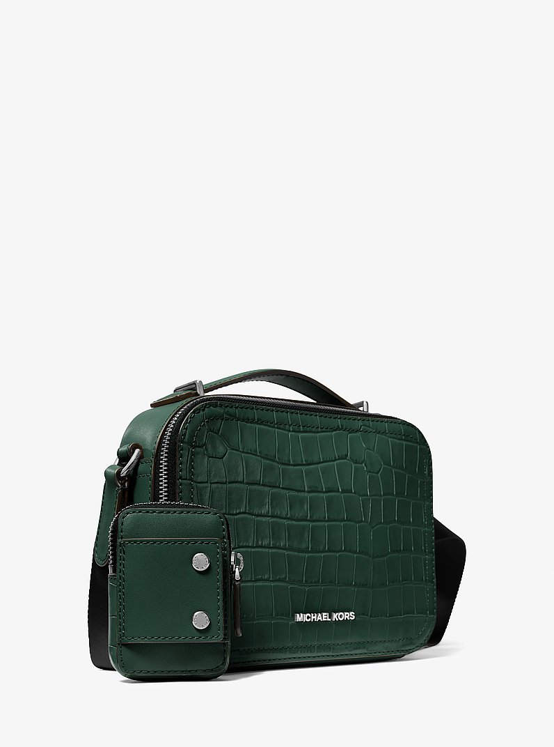 Hudson Crocodile Embossed Leather Crossbody Bag in FOREST GREEN | Michael Kors