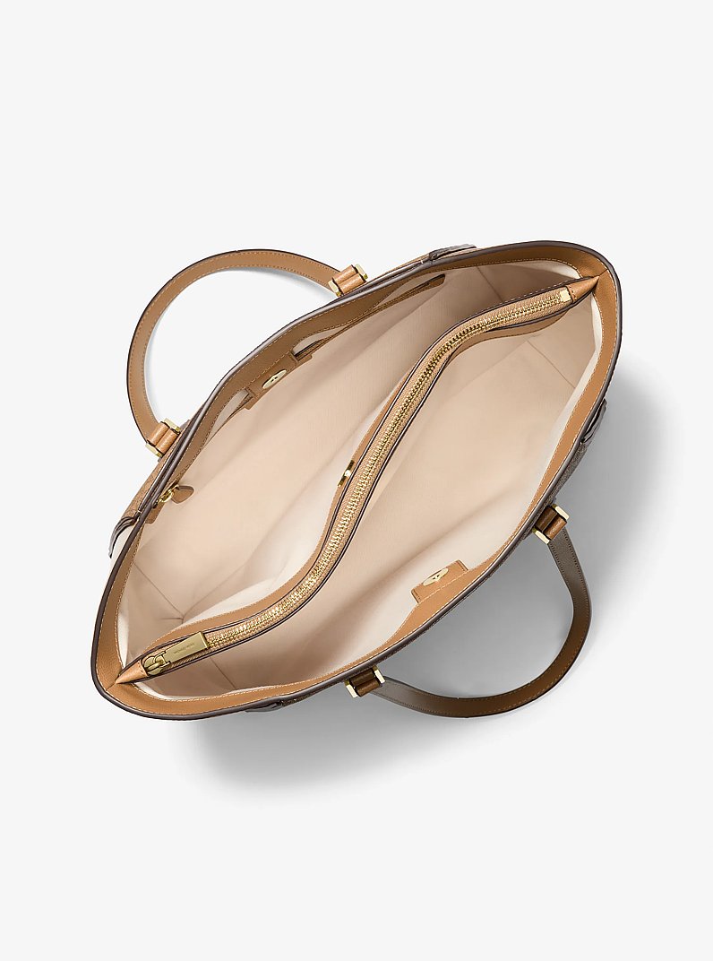 Taryn Large Signature Logo and Leather Tote Bag in HUSK | Michael Kors