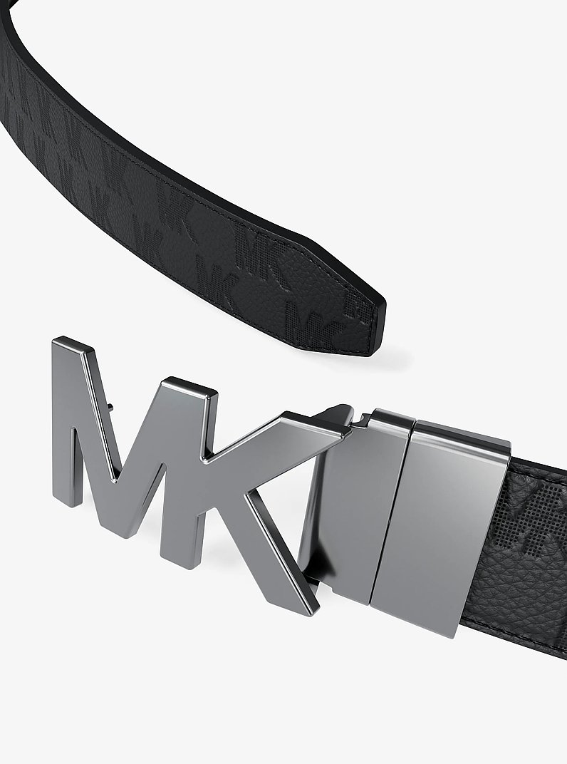Reversible Logo Embossed Leather Buckle Belt in BLK/BROWN | Michael Kors