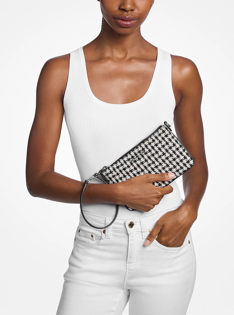 Jet Set Travel Woven Houndstooth Convertible Wristlet in BLACK/LIGHT CREAM | Michael Kors