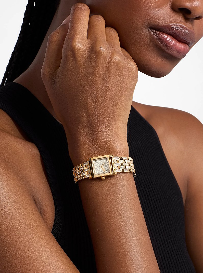 Micro Georgie Pav&eacute; Gold-Tone Watch in GOLD | Michael Kors