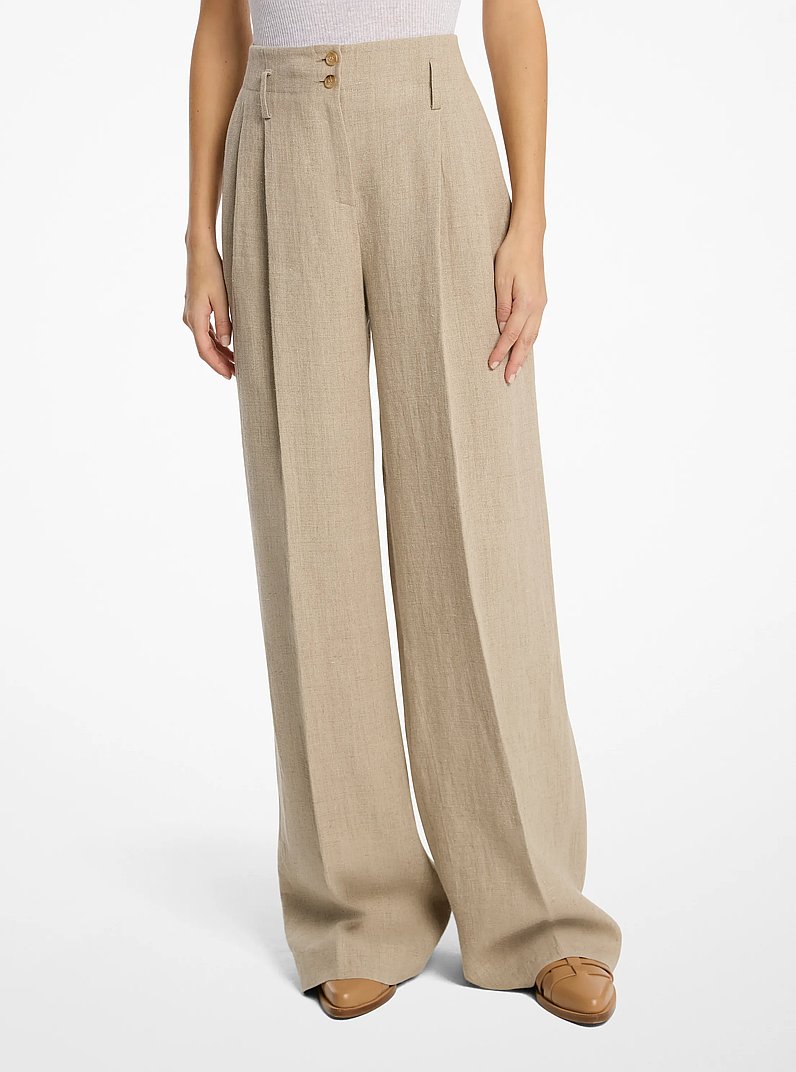 Linen Serge Pleated Trousers in HEMP MEL | Michael Kors