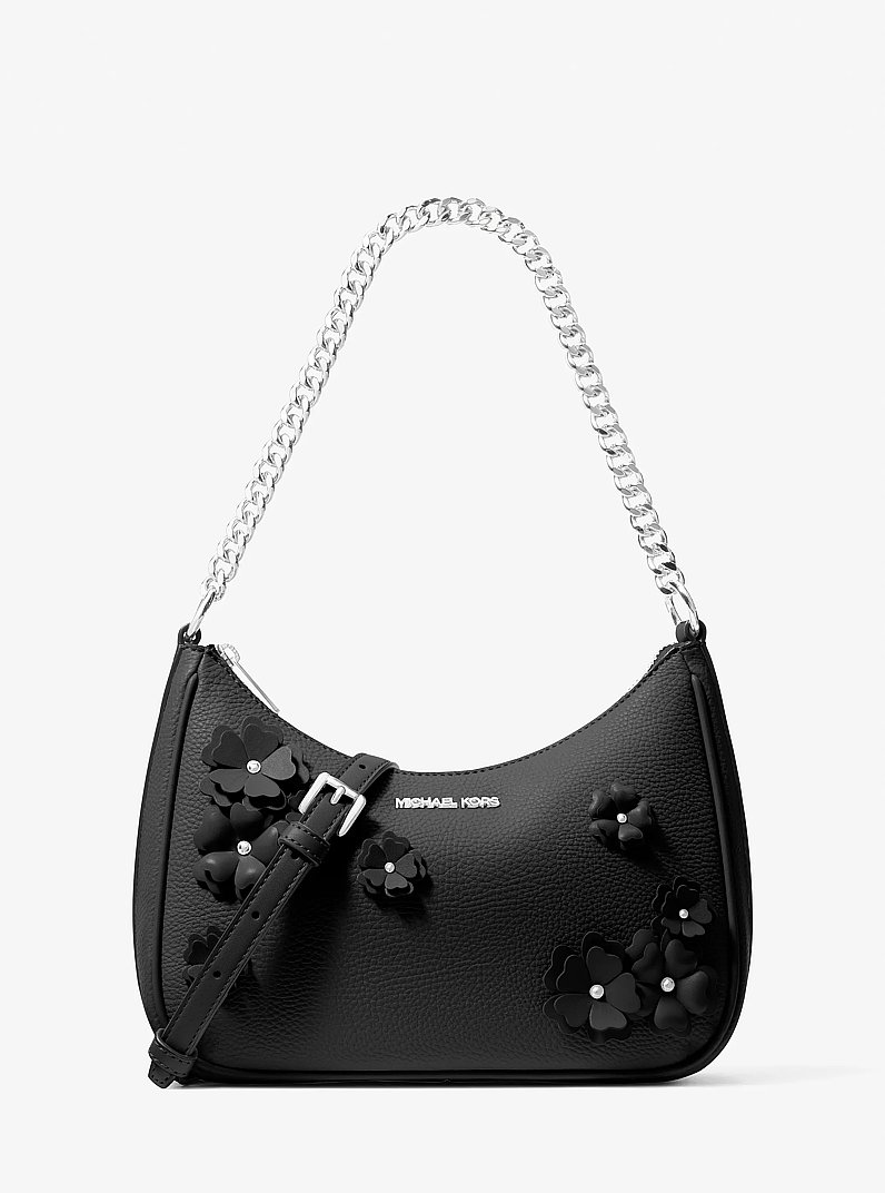 Jet Set Travel Large Floral Embellished Convertible Crossbody Bag in BLACK | Michael Kors