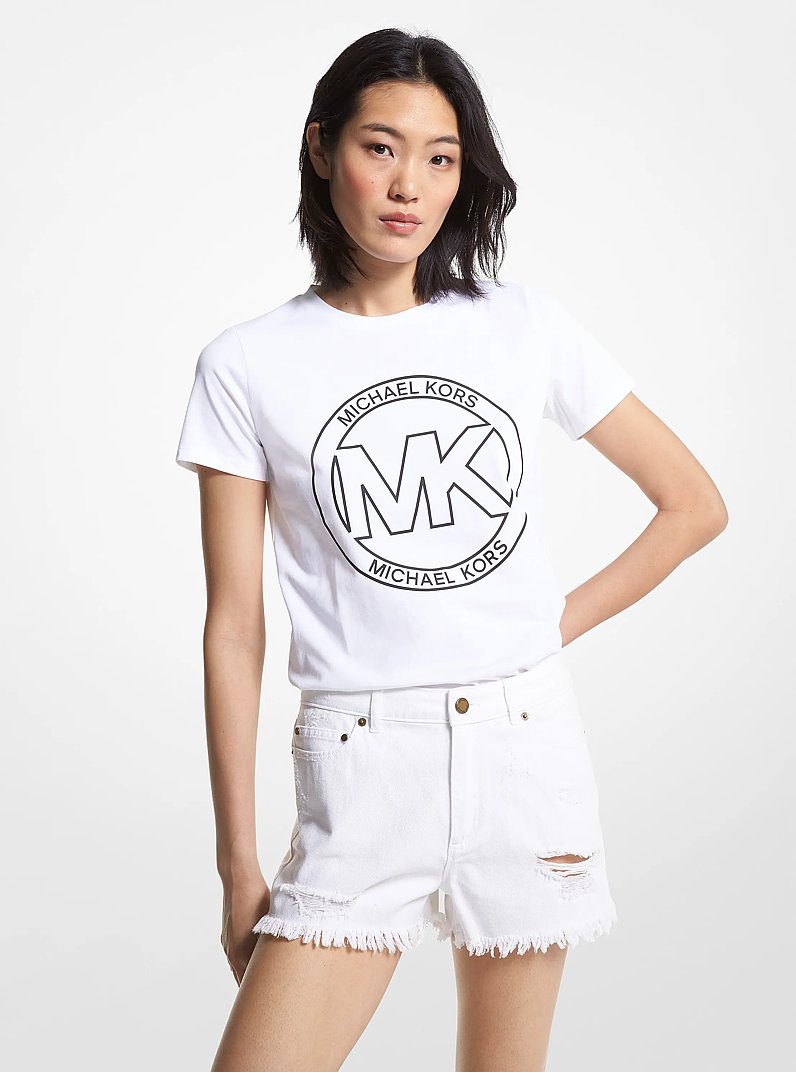 Camiseta de algod&oacute;n org&aacute;nico con logotipo impreso in BLANCO | Michael Kors