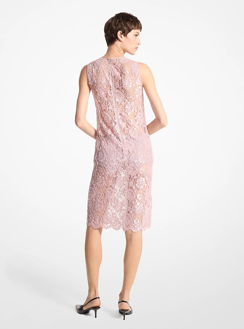 Hand-Embroidered Sequin Floral Lace Shift Dress in BLUSH | Michael Kors