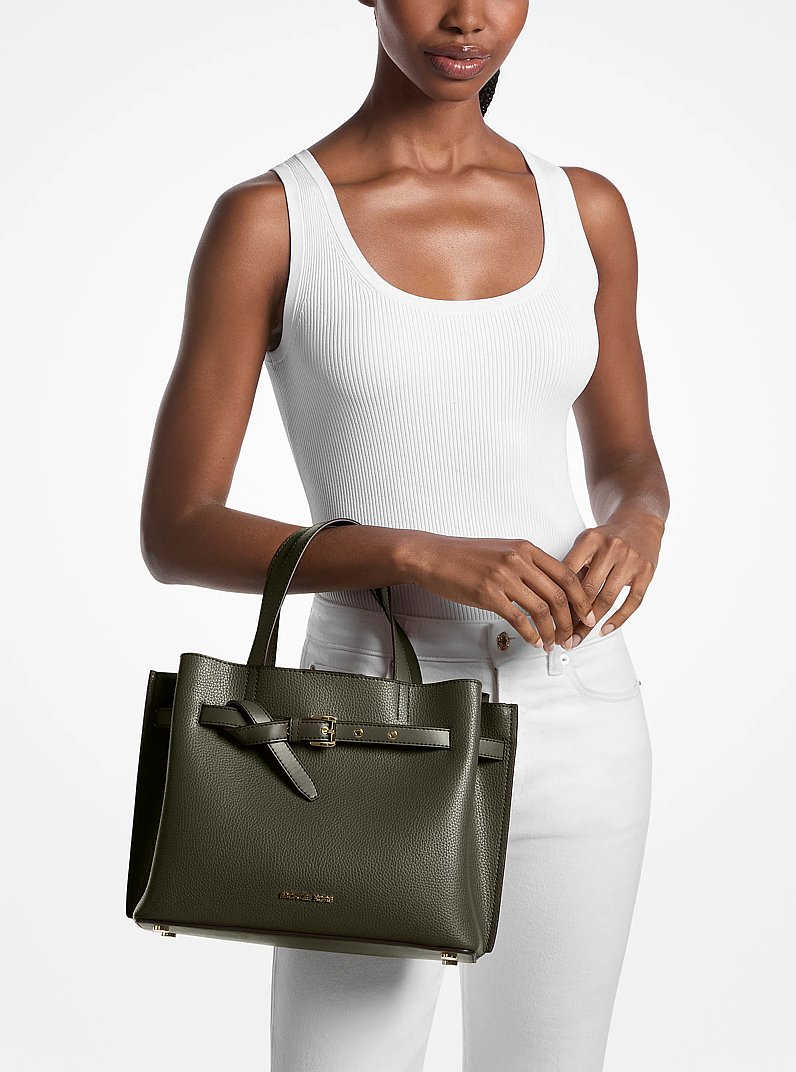 Emilia Medium Pebbled Leather Satchel in IVY | Michael Kors