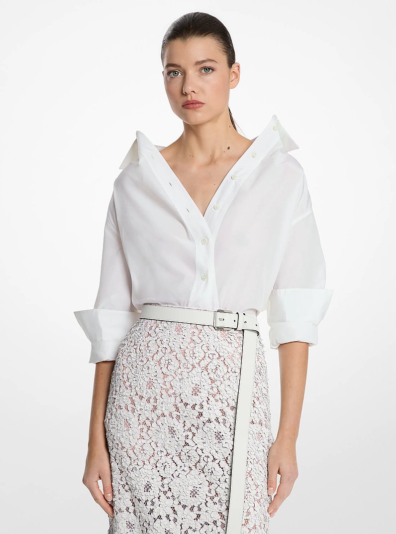 Silk and Cotton Taffeta Portrait Collar Shirt in OPTIC WHITE | Michael Kors