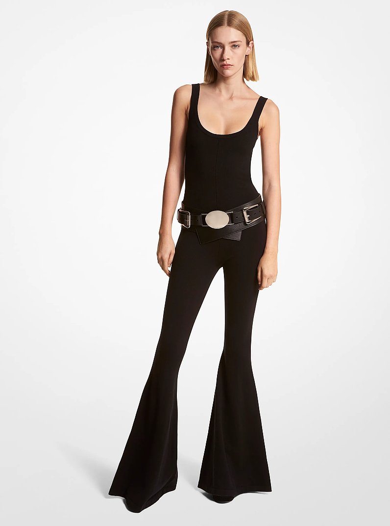 Stretch Cashmere Flared Jumpsuit in BLACK | Michael Kors