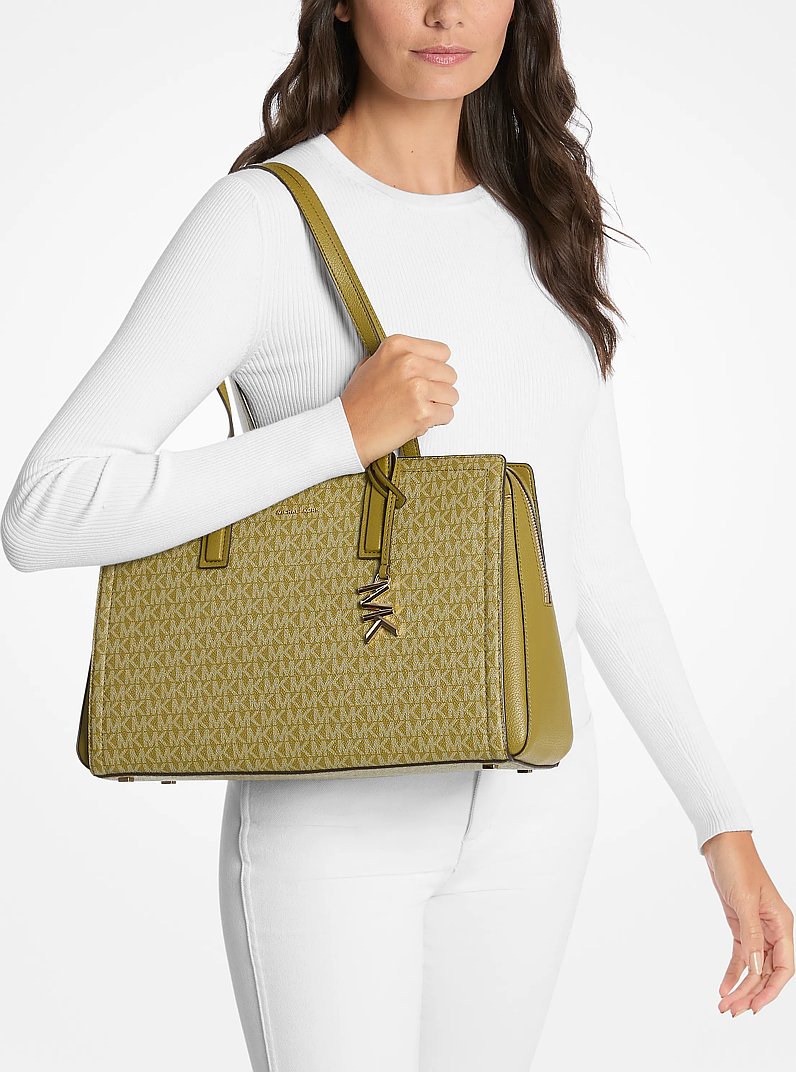 Laila Medium Signature Logo Tote Bag in PISTACHIO | Michael Kors