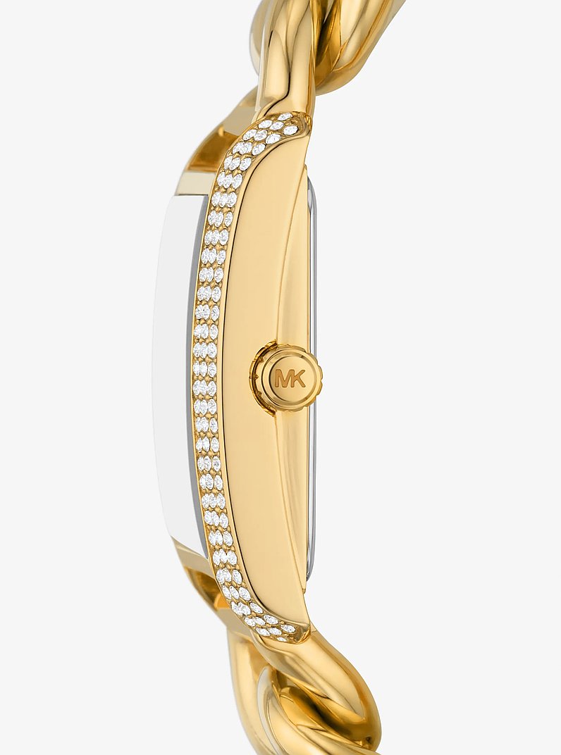 Mini Emery Animal Pav&eacute; Gold-Tone Curb Link Watch in GOLD | Michael Kors