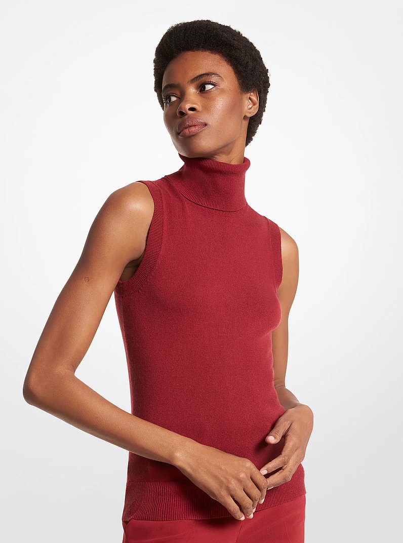 Cashmere Sleeveless Turtleneck in MERLOT | Michael Kors