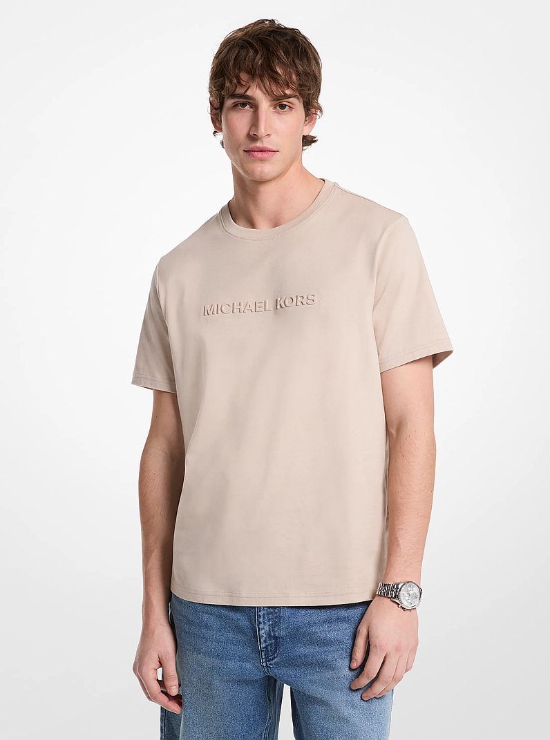 Logo Embossed Cotton T-Shirt in DUNE | Michael Kors