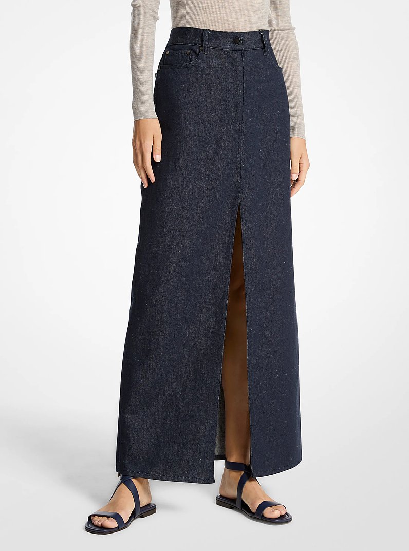 Linen Denim Maxi Skirt in INDIGO | Michael Kors