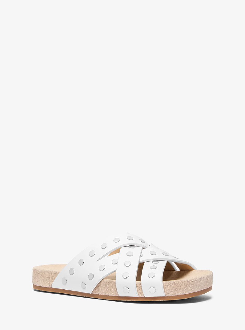 Irene Studded Leather Flat Sandal in OPTIC WHITE | Michael Kors