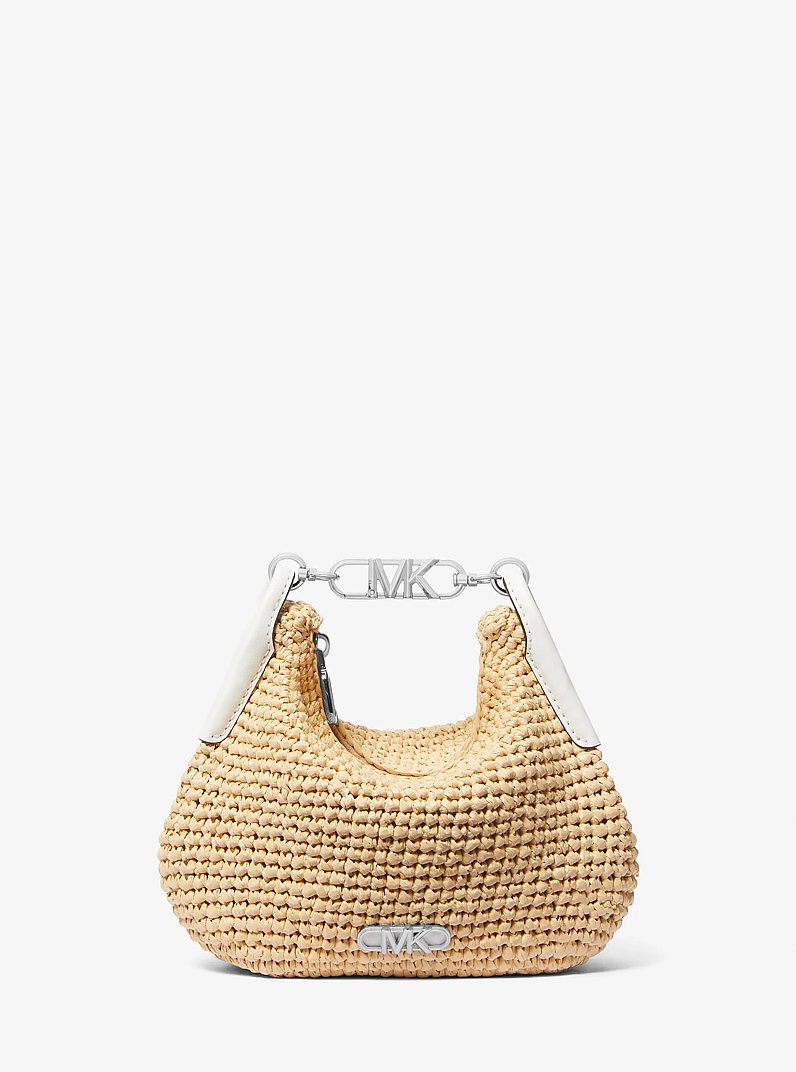 Kendall Small Straw Shoulder Bag in NAT/OPTICWHT | Michael Kors