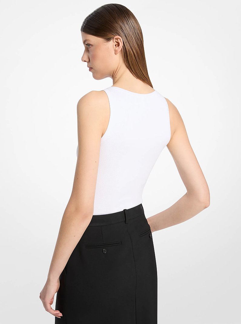 Ribbed Stretch Viscose Tank Top Bodysuit in OPTIC WHITE | Michael Kors