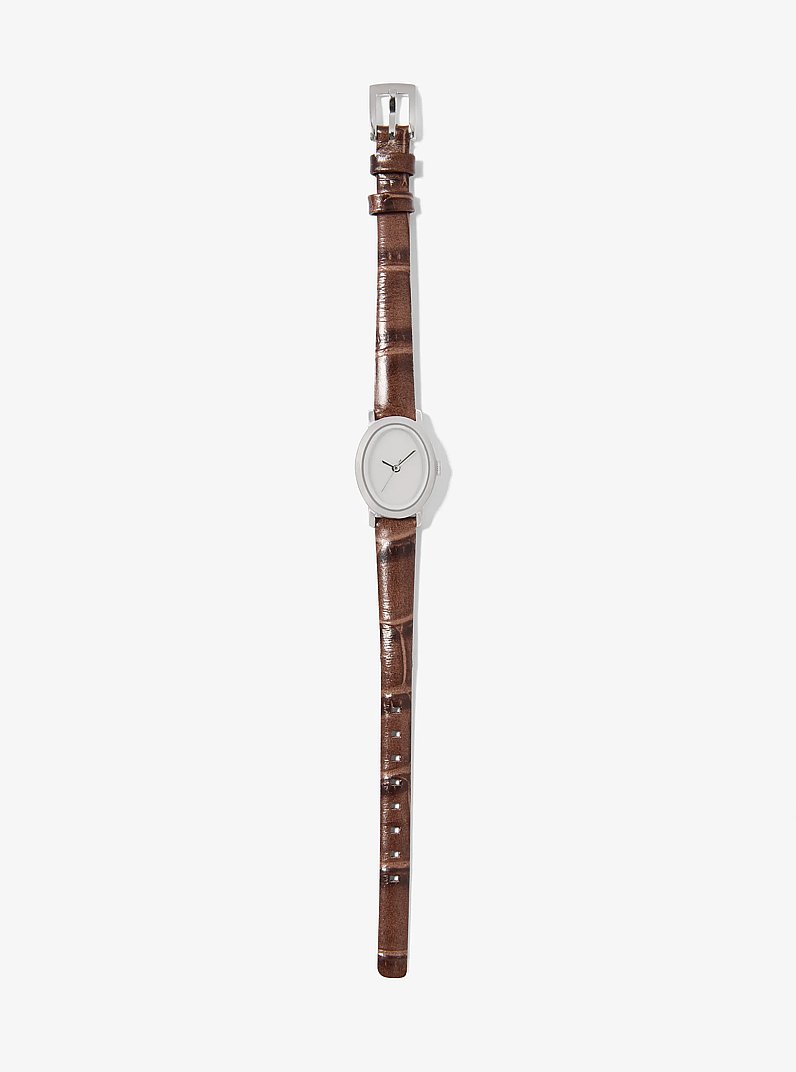 Reloj Maude peque&ntilde;o de edici&oacute;n limitada en tono plateado y piel con relieve de cocodrilo in CHOCOLATE | Michael Kors