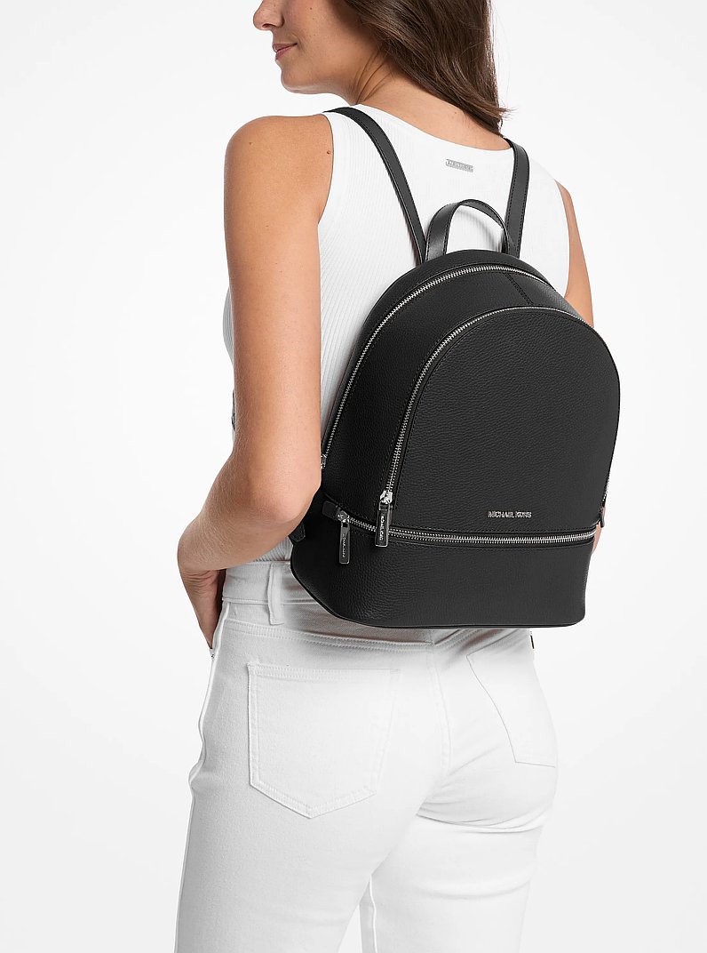 Rhea Medium Pebbled Leather Backpack in BLACK | Michael Kors