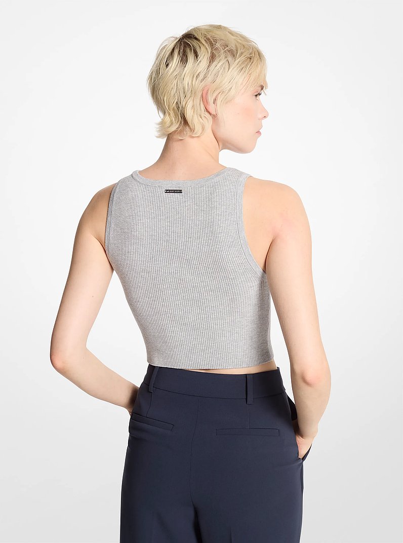 Ribbed Knit Cropped Tank Top in PEARL HEATHER | Michael Kors