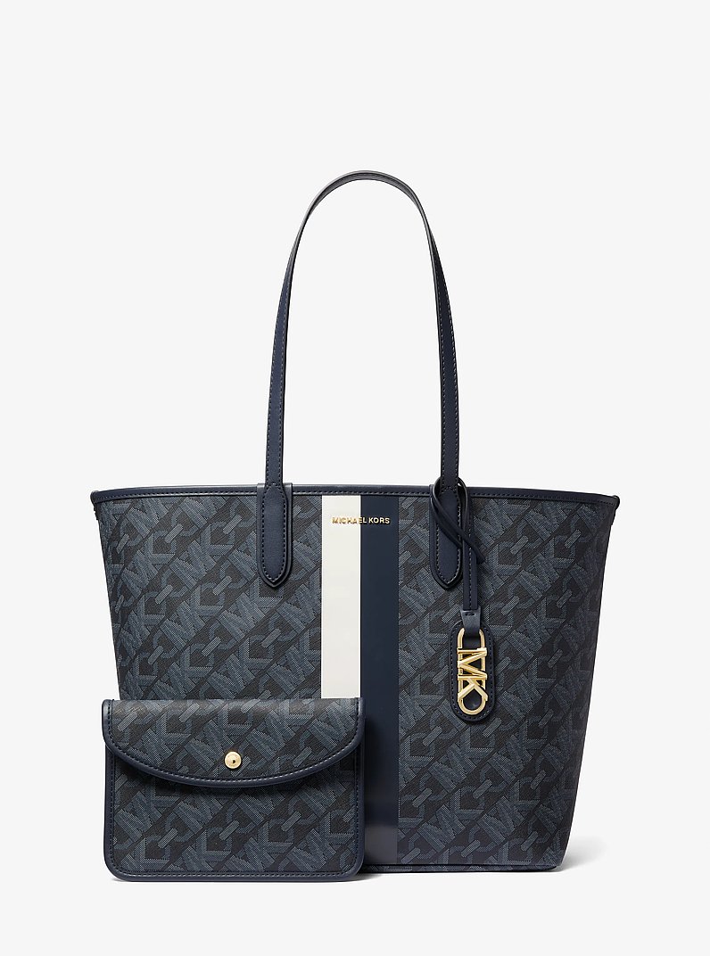 Bolso tote Eliza grande de rayas con logotipo exclusivo Empire in AZUL OSCURO/AZUL P&Aacute;LIDO | Michael Kors