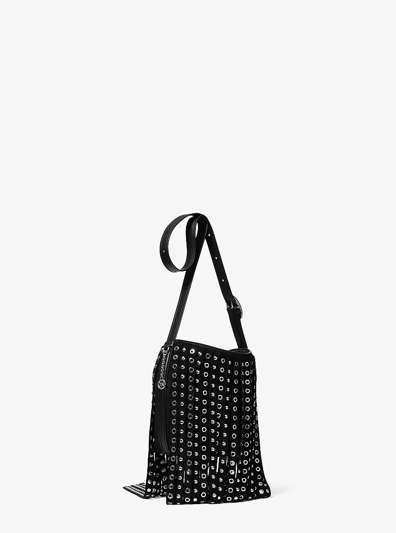 Petit sac messager Nolita en su&egrave;de &agrave; clous et &agrave; franges in NOIR | Michael Kors