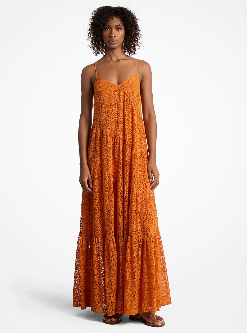 Floral Lace Tiered Slip Dress in LORANGE | Michael Kors