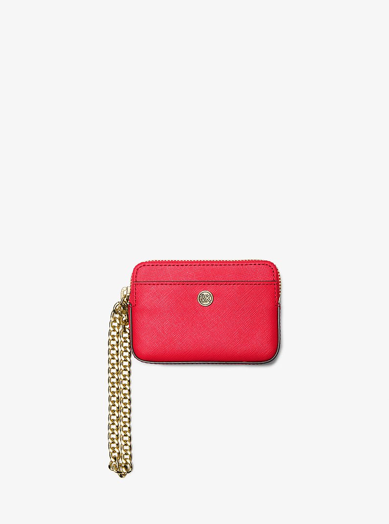 Medium Saffiano Leather Chain Card Case in DK SANGRIA | Michael Kors