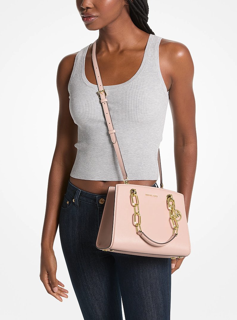 Cynthia Small Leather Satchel in SOFT PINK | Michael Kors