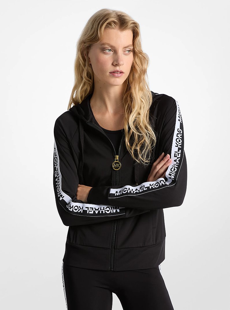 Logo Tape Zip-Up Hoodie in BLACK | Michael Kors