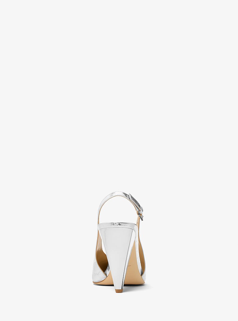 Electra Metallic Crocodile Embossed Leather Slingback Pump in SILVER | Michael Kors