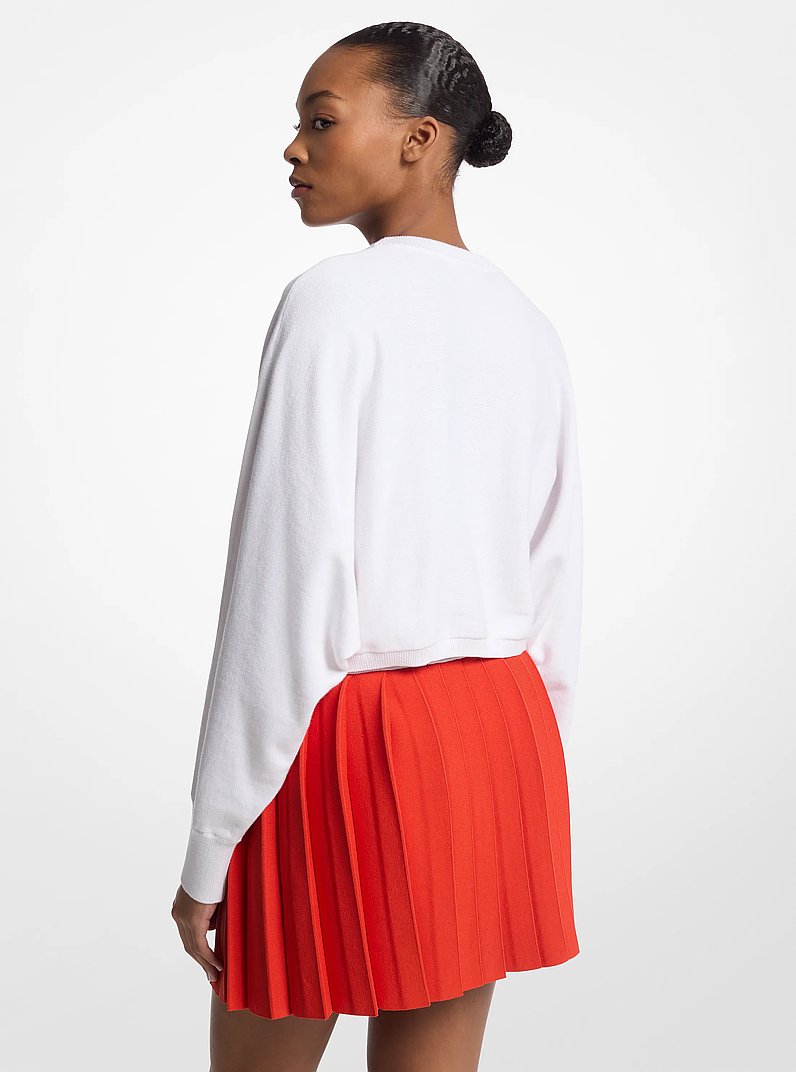 Color-Block Logo Cotton Blend Cropped Sweater in WHITE | Michael Kors