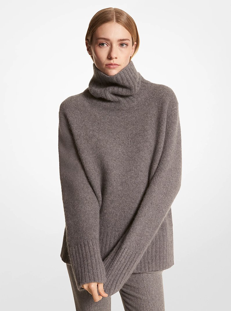 Wool Blend Turtleneck Sweater in BANKER GREY | Michael Kors