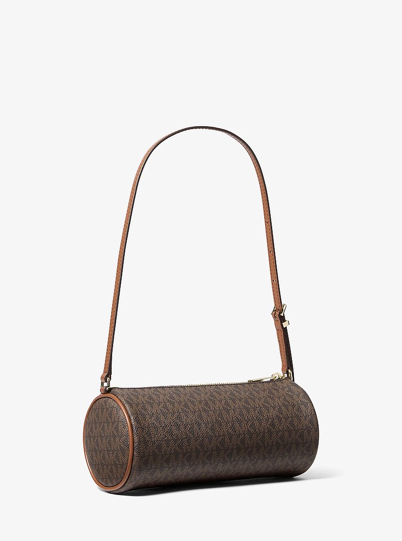 Ashton Small Signature Logo Barrel Pochette in BROWN | Michael Kors