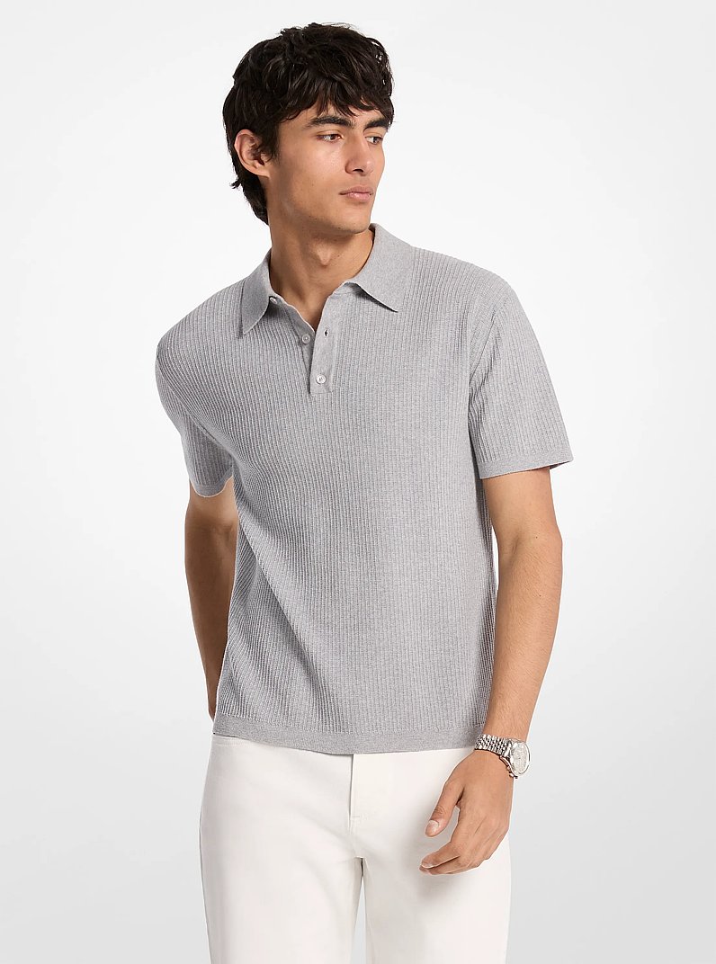 Ribbed Cotton Polo Shirt in HEATHER GREY | Michael Kors