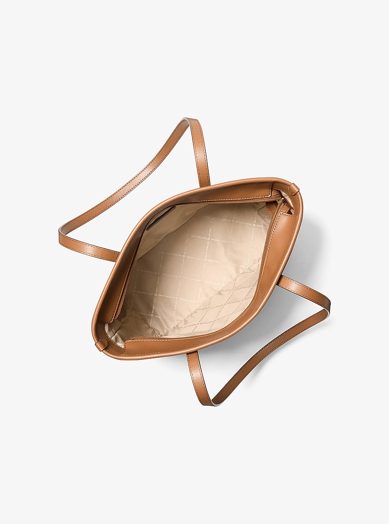 Marlowe Medium Signature Logo Pocket Tote Bag in VANILLA/ACORN | Michael Kors