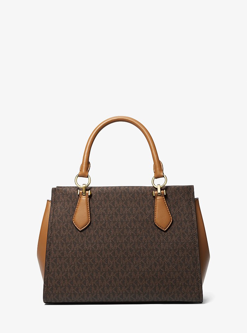 Marilyn Medium Logo Stripe Satchel in BROWN/LUGGAGE | Michael Kors